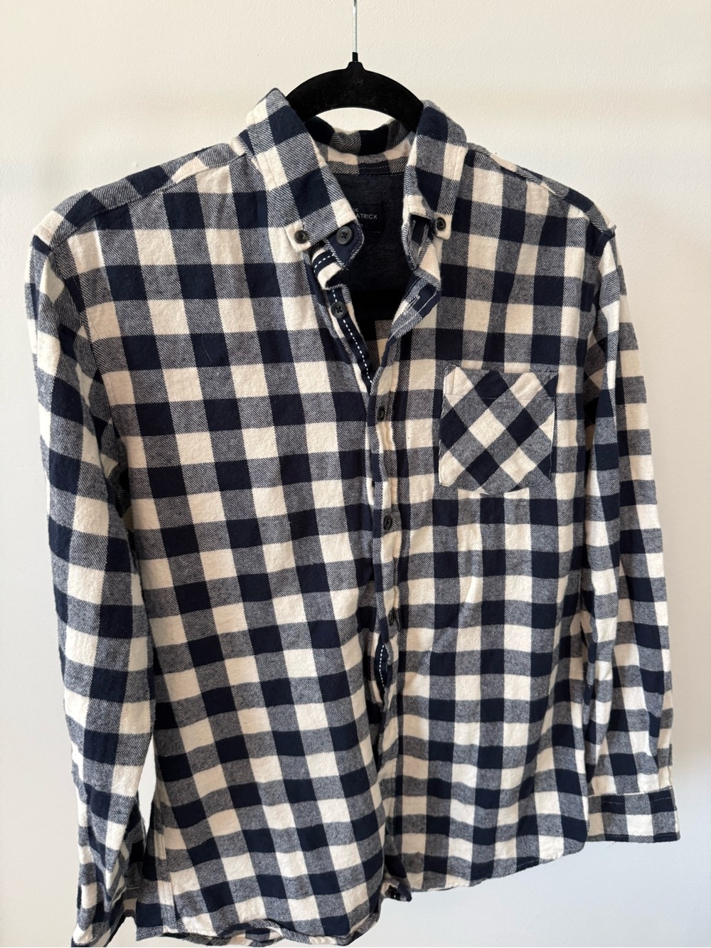 Men's Navy and White Check Casual Button-Down Shirt